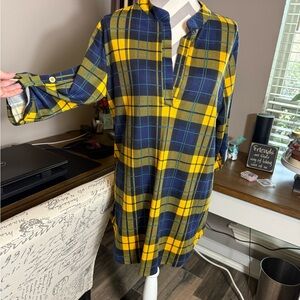Reborn Yellow and Blue Tunic Vibrant Plaid Design Relaxed Fit